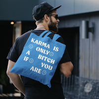 Tote Bag Tasche „karma is only a bitch…“ blau / weiß, typealive