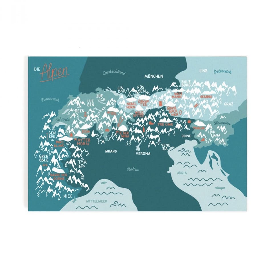 PrintDinA3 (Poster) Die Alpen Karte, Roadtyping