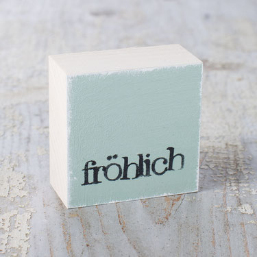 Dekoholzklotz, fröhlich, grau, 6x6cm, iopla