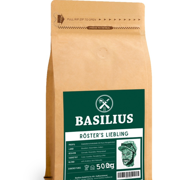 Kaffee „Röster’s Liebling“ 500g ganze Bohne, Basilius