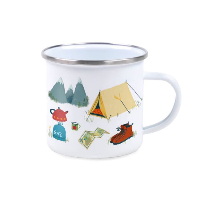 Emaille Tasse "Wandern", Illuster