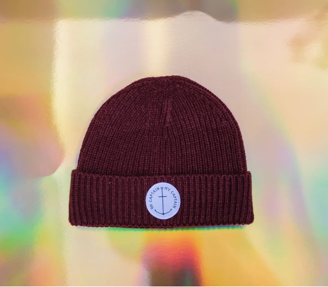Beanie Knit Rib „oh Captain my Captain“ bordeaux , Femme de Marin