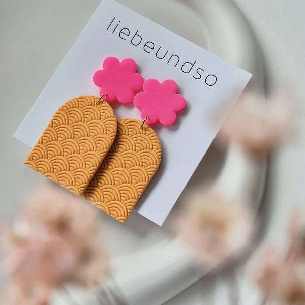 Ohrringe „Rita“ pink/orange goldene Verbindung, liebeundso