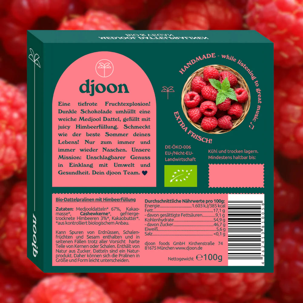 Dattelpralinen „ Raspberry Cream“, djoon