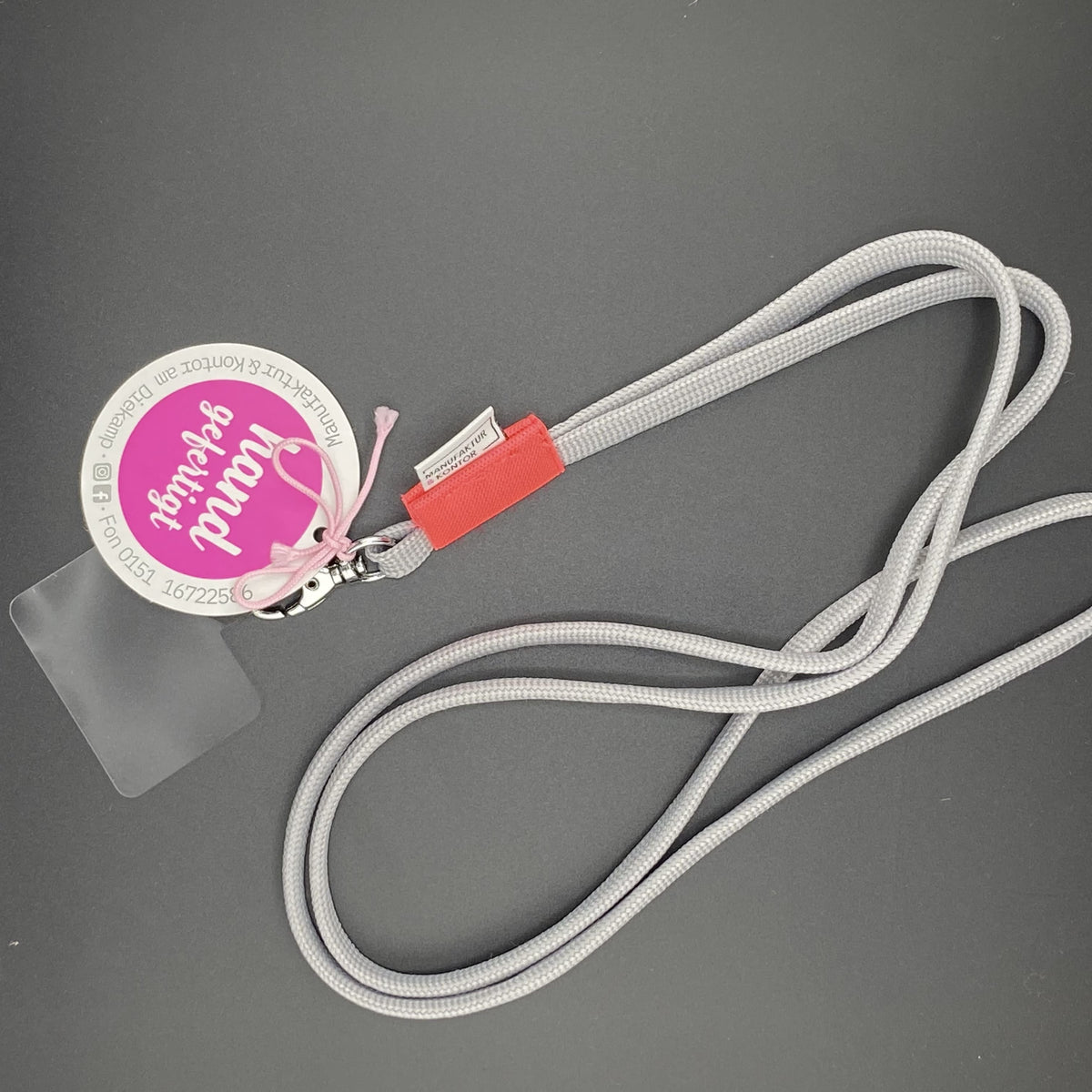 Handykette lang, grau/neon pink, Manufaktur & Kontor