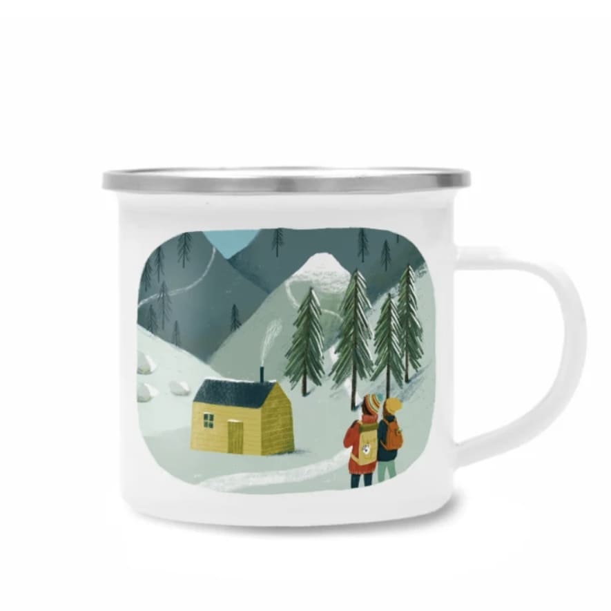 Emaille Tasse "Berghütte", Illuster