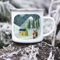 Emaille Tasse "Berghütte", Illuster