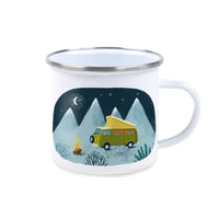 Emaille Tasse "Camper nachts", Illuster