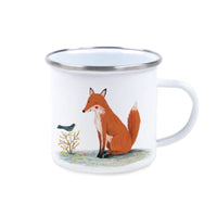 Emaille Tasse "Fuchs und Amsel", Illuster