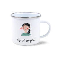 Emaille Tasse "cup of comfort“, Illuster