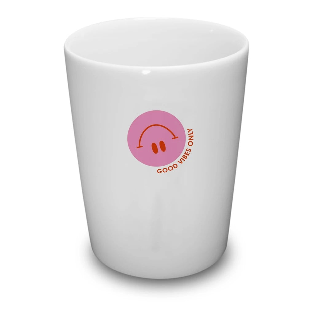 Keramik Becher/ Tasse „good vibes only“ Smiley, Goldscherben