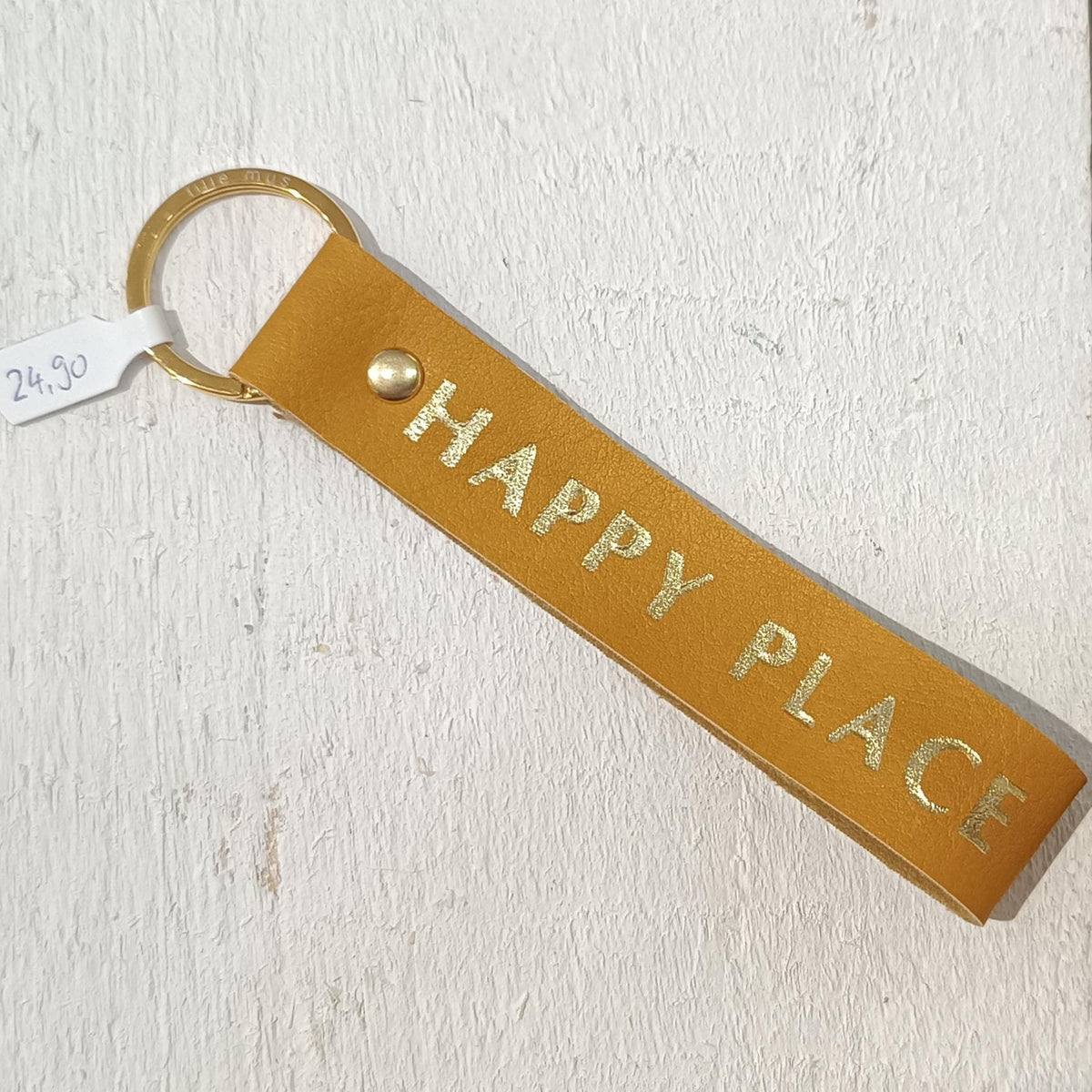 Schlüsselanhänger „happy Place“ Kunstleder VEGAN, Lille Mus, Gelb